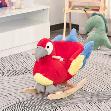 Qaba Kids Ride-On Rocking Horse Toy Parrot Style Rocker With Fun Music & Soft Plush Fabric For Children 18-36 Months