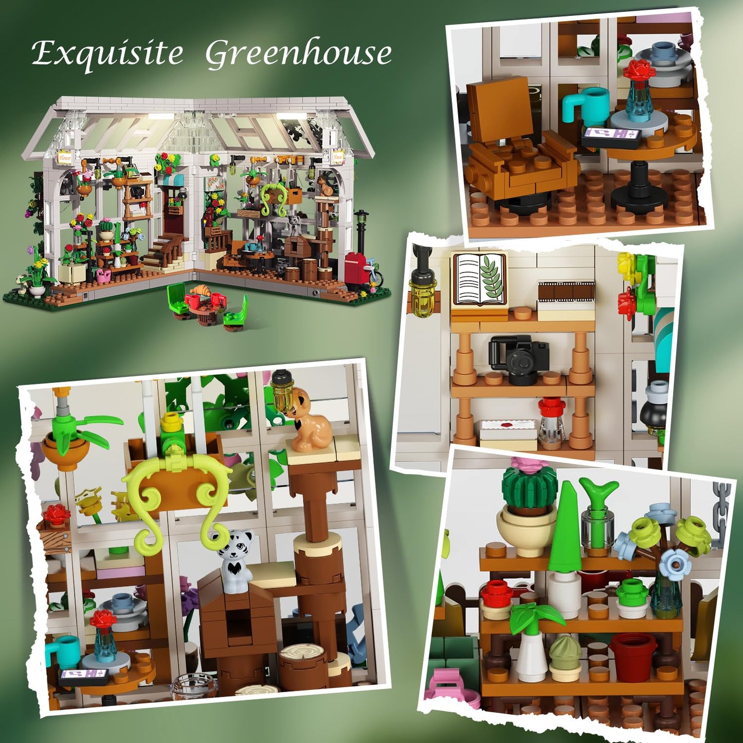 Hogokids Flower House Building Set With Led Light - 1332 Pcs Garden House Buiding Toy With Flowers Potted Plants Parrot Cat Animals Playset Greenhouse Model Xmas Gift For Adults Teens Girls 6-12 Years