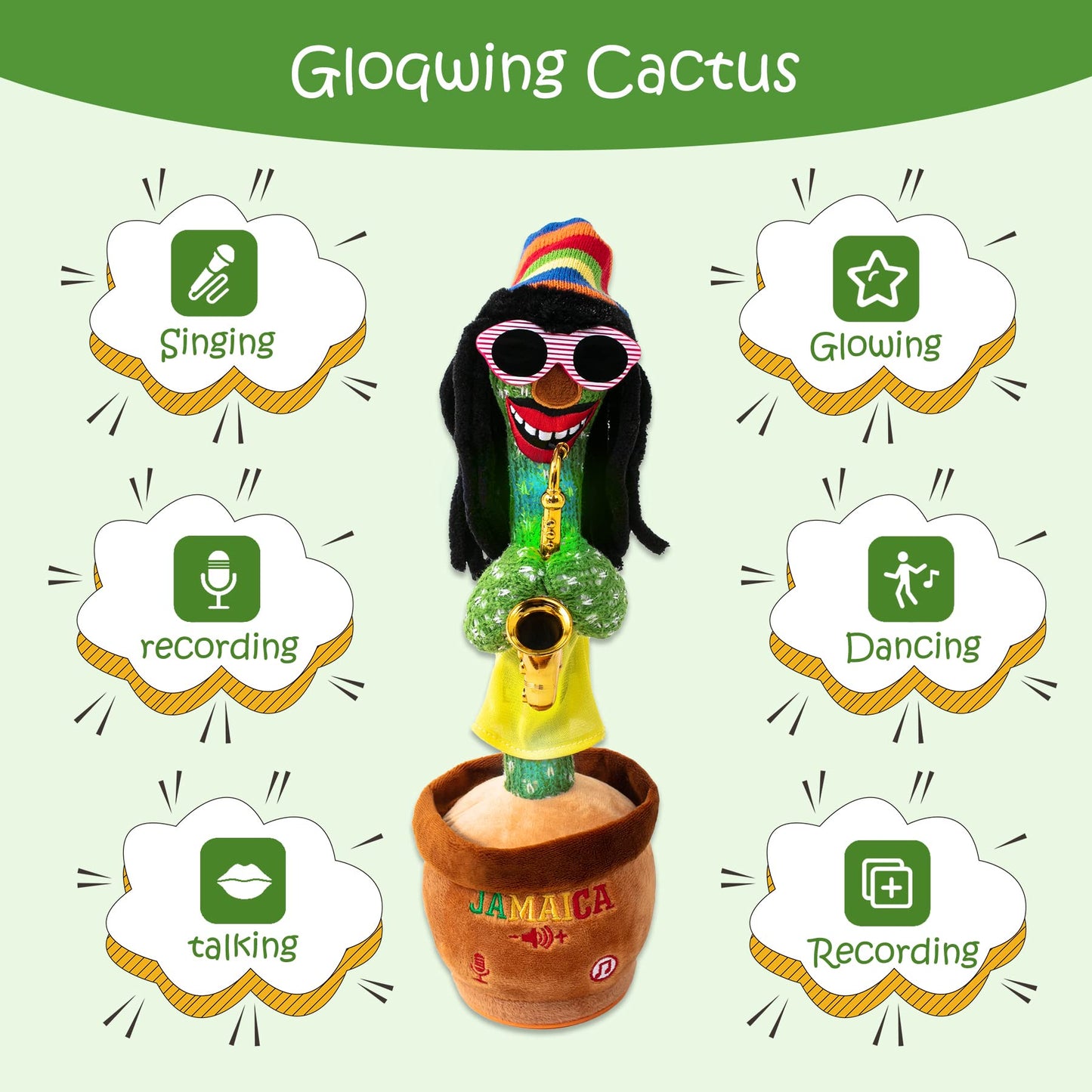 Miaodam Dancing Cactus, Talking Cactus Toy With Funny Style 270 Degree Rotation For For Baby Boys And Girls, Cactus Baby Toy Repeats What You Say Colorful Glowing Singing Cactus Toy