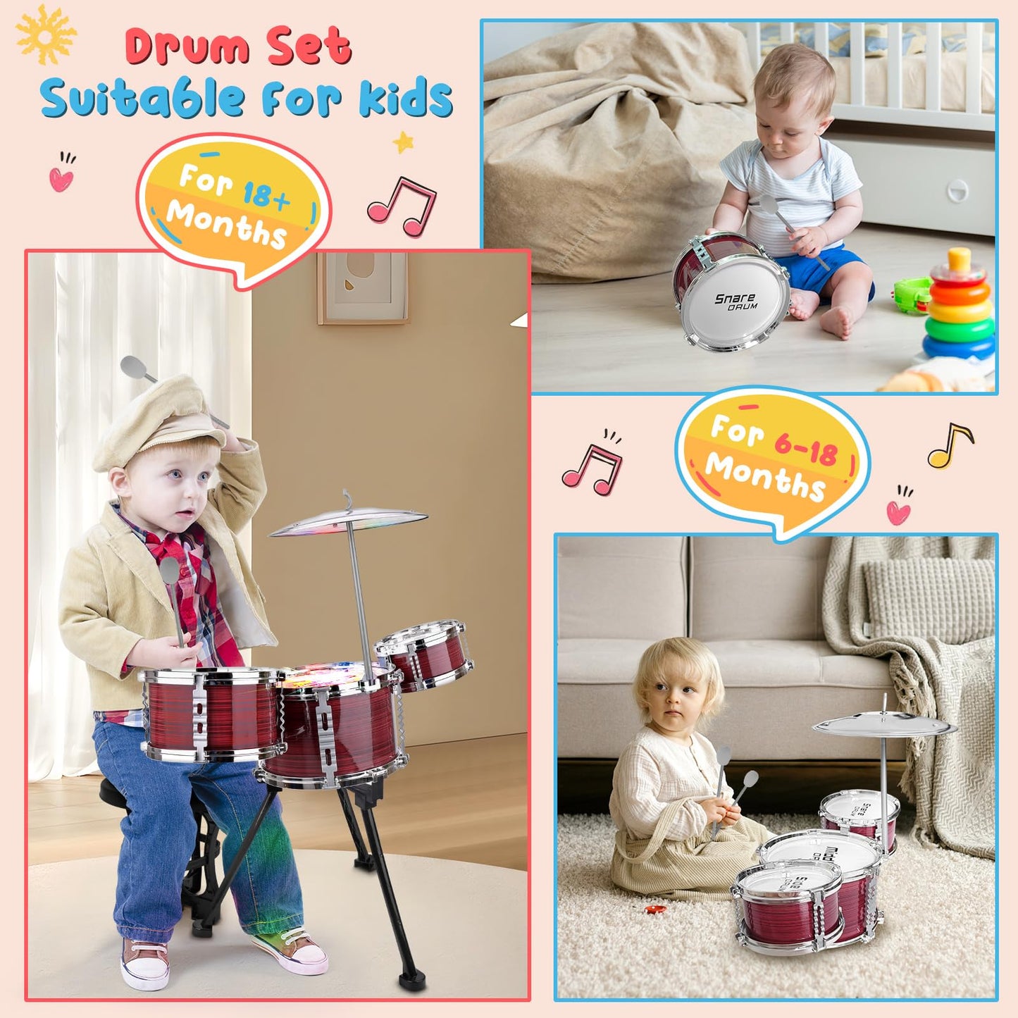 Upgraded Toddler Drum Set With Lights Kids Jazz Drum Kit, Musical Instrument Toys For Toddler 1-3 3-5 Boys Girls Christmas Birth