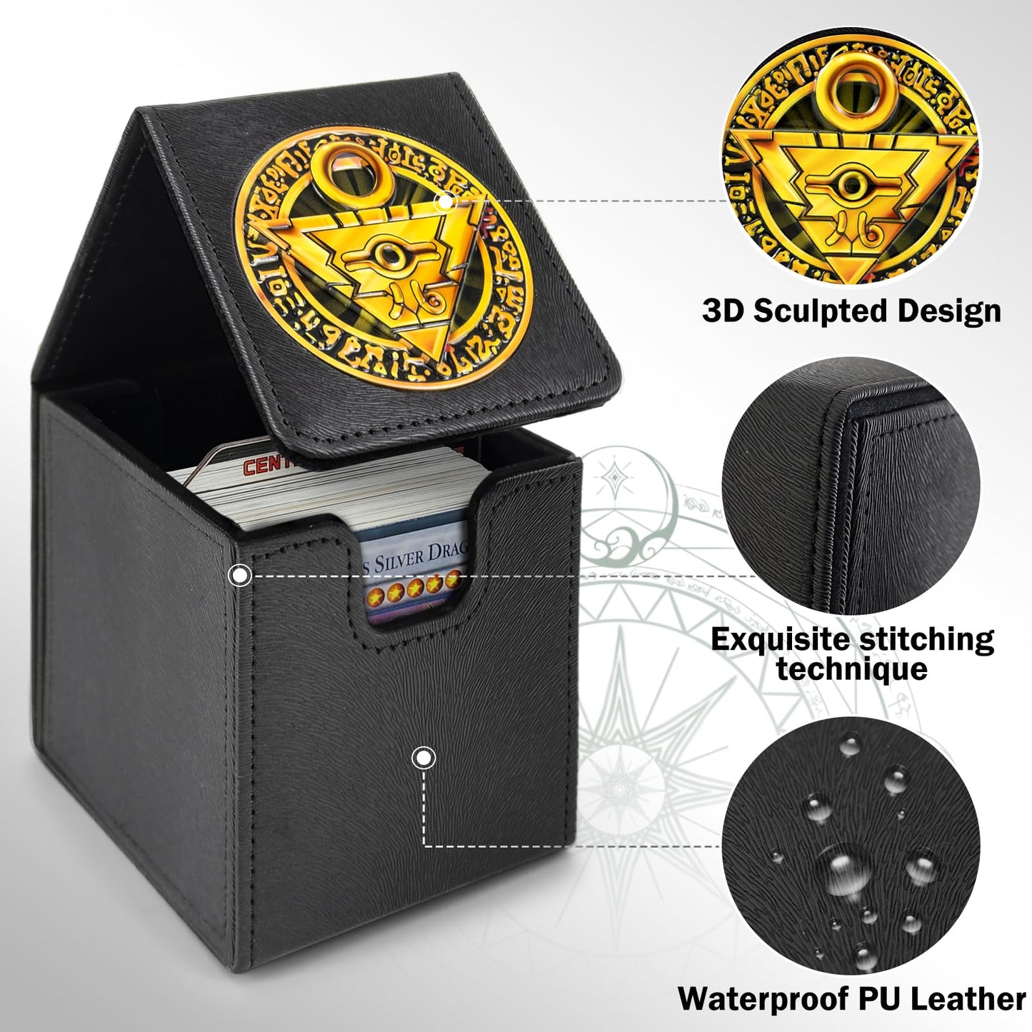 Card Deck Box For Ygo Mtg 3D Sculpted Relief Deck Box 110 Card Storage Box Trading Games Leather Storage With Divider (Millenniu