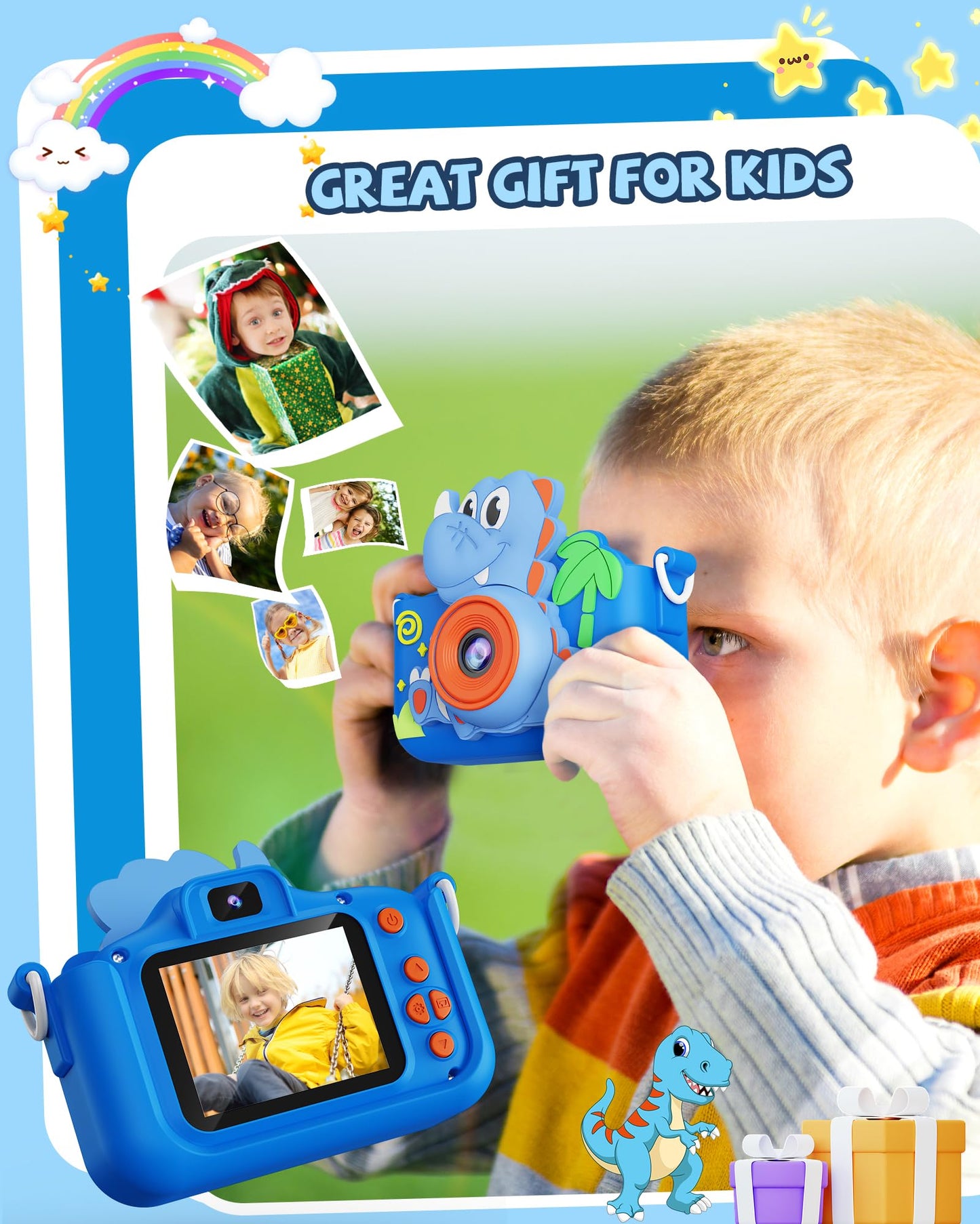 Kikapabi Kids Camera Dinosaur Toys For Boys, Christmas Birthday Gifts Toys For Boys Age 3-8, Toddler Camera Toys With Silicon Cu