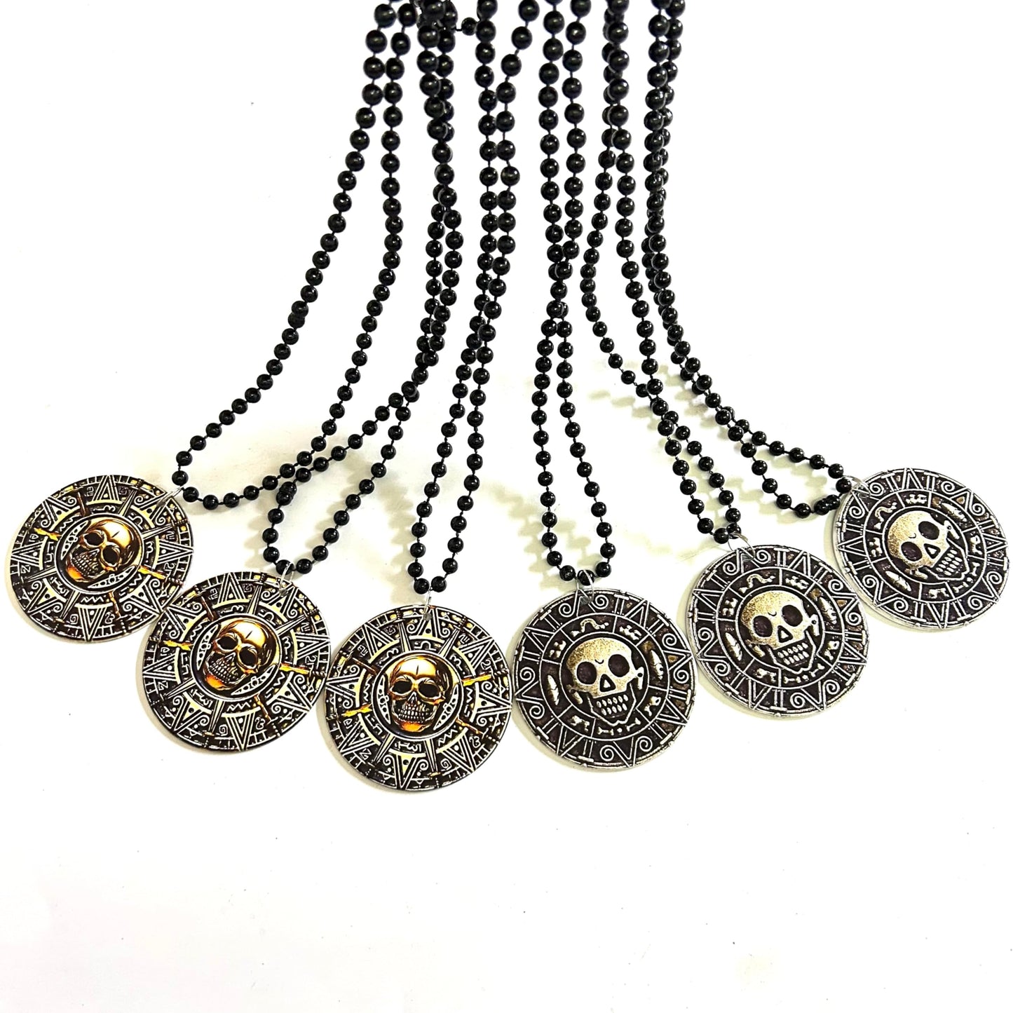 GZYSSL 12 Pcs Halloween Pirate Coin Beads Necklaces Pirate Skull Necklaces Accessories Pirate Day Necklaces Party Decorations