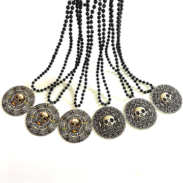 GZYSSL 12 Pcs Halloween Pirate Coin Beads Necklaces Pirate Skull Necklaces Accessories Pirate Day Necklaces Party Decorations
