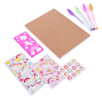 Hot Focus Diy Unicorn Notebook Kit - Decorate Your Own Journal Diary With 4 Scented Gel Pens, Scratch ‘N Sniff Unicorn Stickers And Stencils