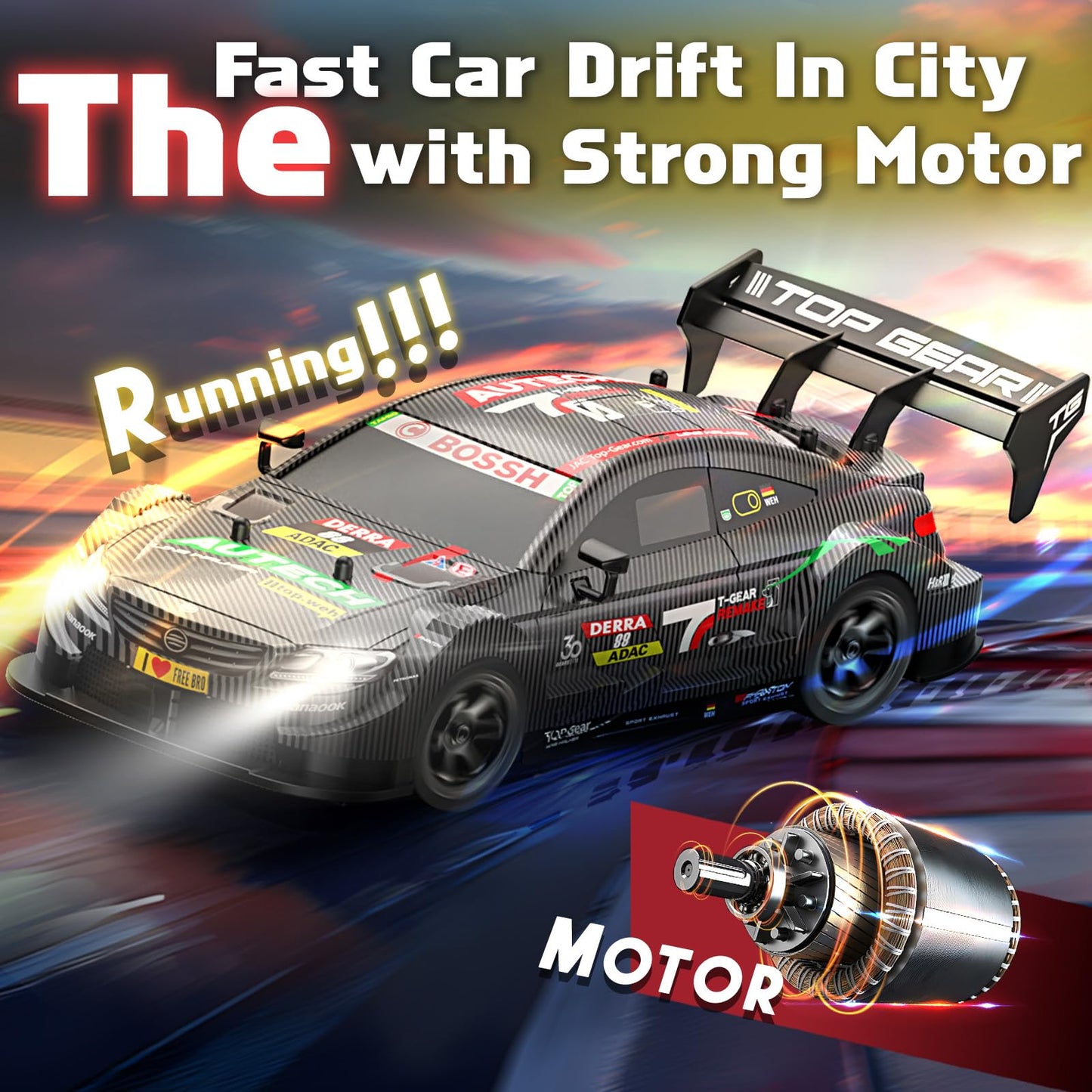 Sakeye Rcemote Control Car for Adults, 1/16 4WD 2.4GHz RC Drift Car Black RC Cars Hobby Racing Car Drift Cars with LED Light Rec