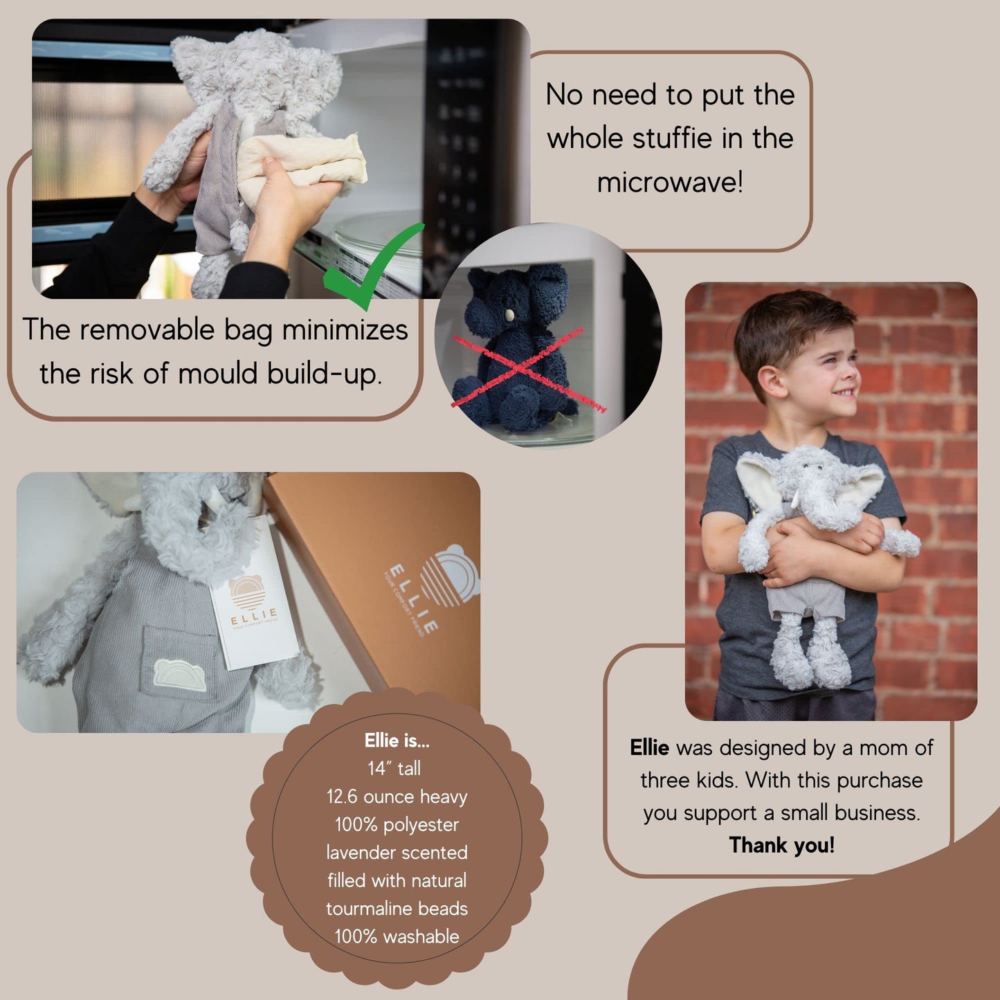 Family Framework Ellie Warming Plush - Microwavable Lavender Aromatherapy Stuffed Animal - Heatable & Coolable