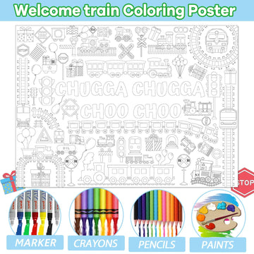 Train Coloring Poster For Kids Giant Transportation Trains Coloring Poster Large Trains Coloring Tablecloth Jumbo Trains Theme C