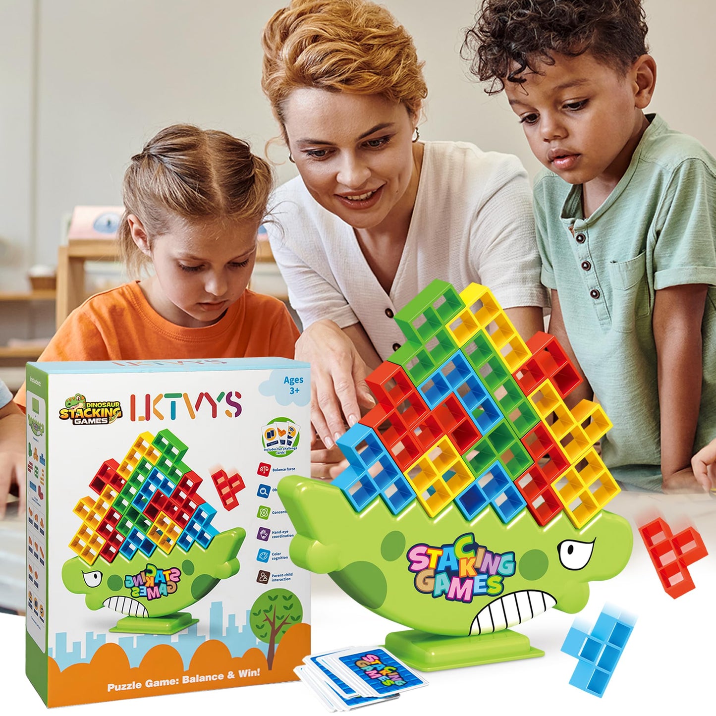 Lktvys 64-Piece Tetris Tower Balance Game - Tetris Tower Balance Game, Suitable For Children And Adults Board Games And Family G