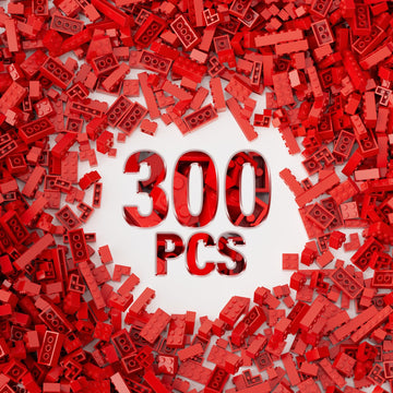 300 Piece Red Bricks Bulk Assortment Pack, Red Brick Accessories For Building With 12 Size, Compatible With Lego Parts And Piece