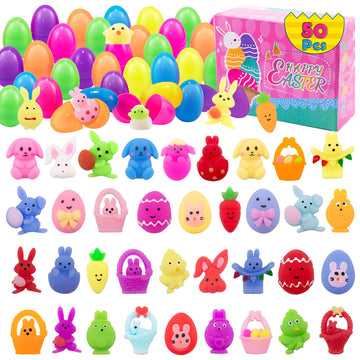 Kasu 50 Pcs Prefilled Easter Eggs With Mochi Squishy Toys Premium For Easter Theme Party Favor, Eggs Hunt, Basket Stuffers/Fille