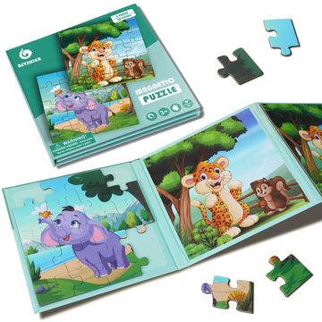 Travofun Magnetic Puzzles For Kids Ages 3-5,20 Piece Jigsaw Animal Puzzles For Toddlers 2-4,Children Travel Activity Toys Games For 3 4 5 6 Years Boys In Car Airplane,Learning Magnet For Road Trip