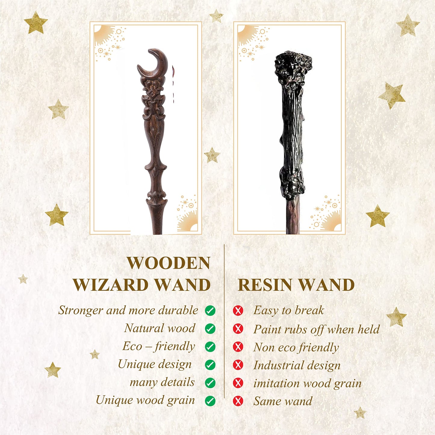 Handicraftviet Moon Wand - Hand Carved Wooden Magic Wand  Wizard Wand for Collectible Cosplay  Best Gift for mature-themed and Kid (Moon Wand)