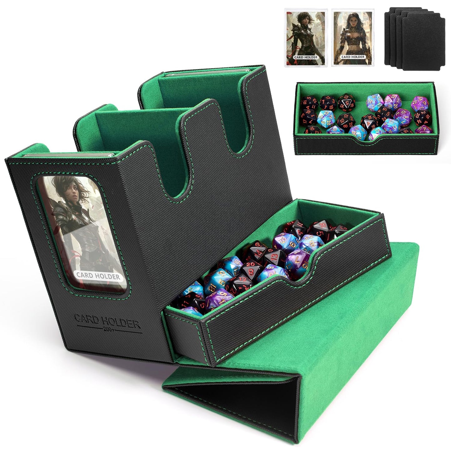 Dalurunhe Mtg Deck Box For Commander Deck Box With Dice Tray Fits 230 Cards, 4 In 1 For Magic Tcg Ccg Deck Card Boxes Case Stora