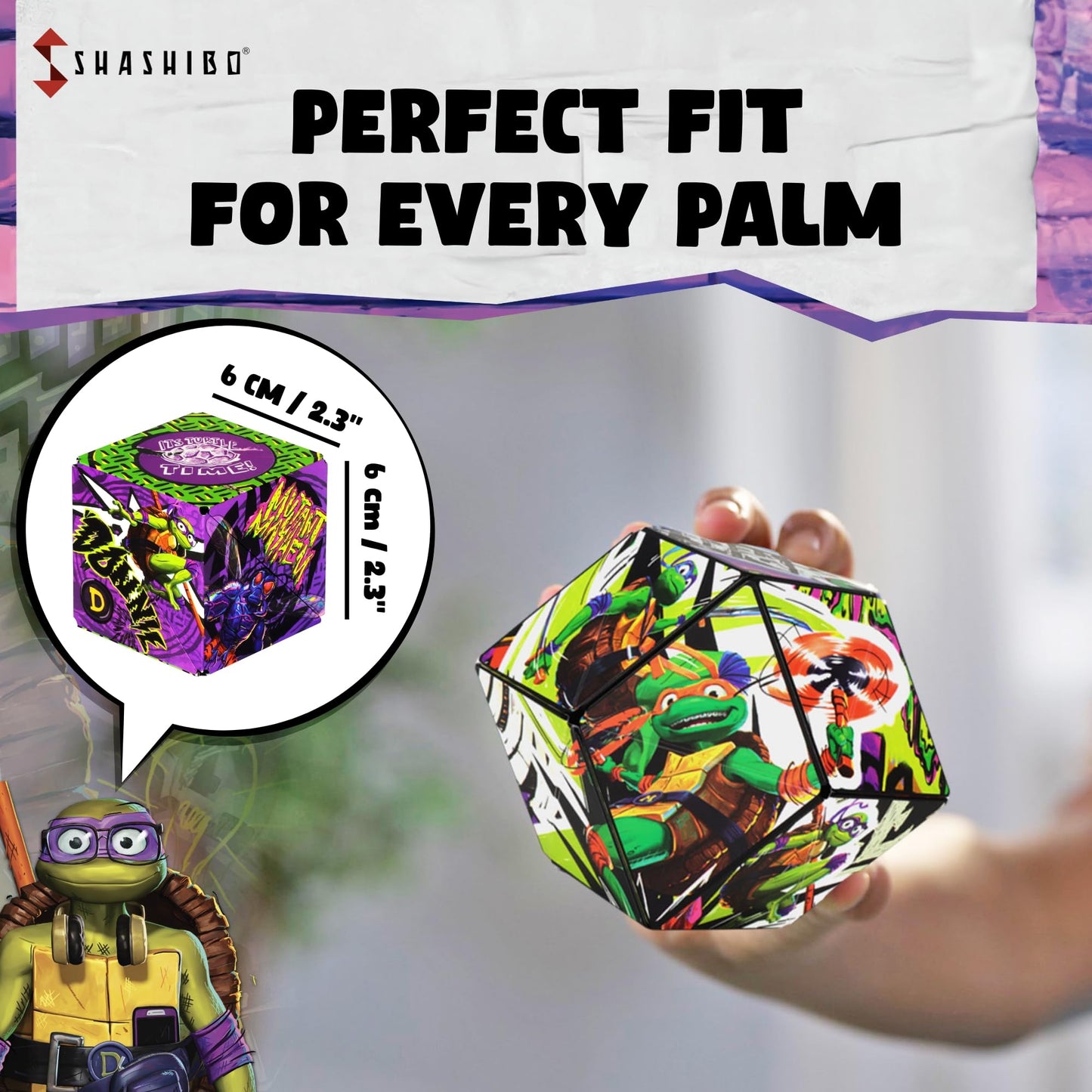 Shashibo Teenage Mutant Ninja Turtles Shape Shifting Box - Award-Winning, Patented Magnetic Puzzle Cube W/36 Rare Earth Magnets -Fidget Cube Transforms Into Over 70 Shapes (Donnie Series 1)