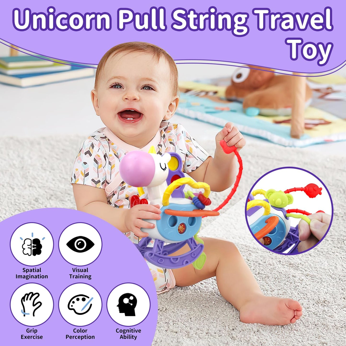 Usrela Baby Toys For 1+ Year Old, Busy Board Sensory Toys For Toddlers 1-3, Baby Toys For 12-18 Months, Pull String Teether, Sta