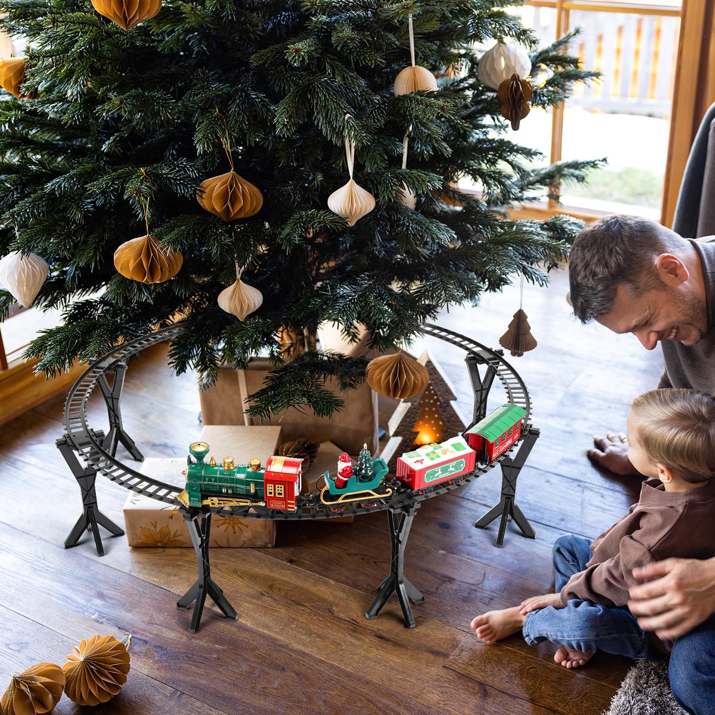 Train Set - Christmas Train Set Around & Under The Tree, Electric Train Set With Light & Sound, Battery Operated Kids Train Toys