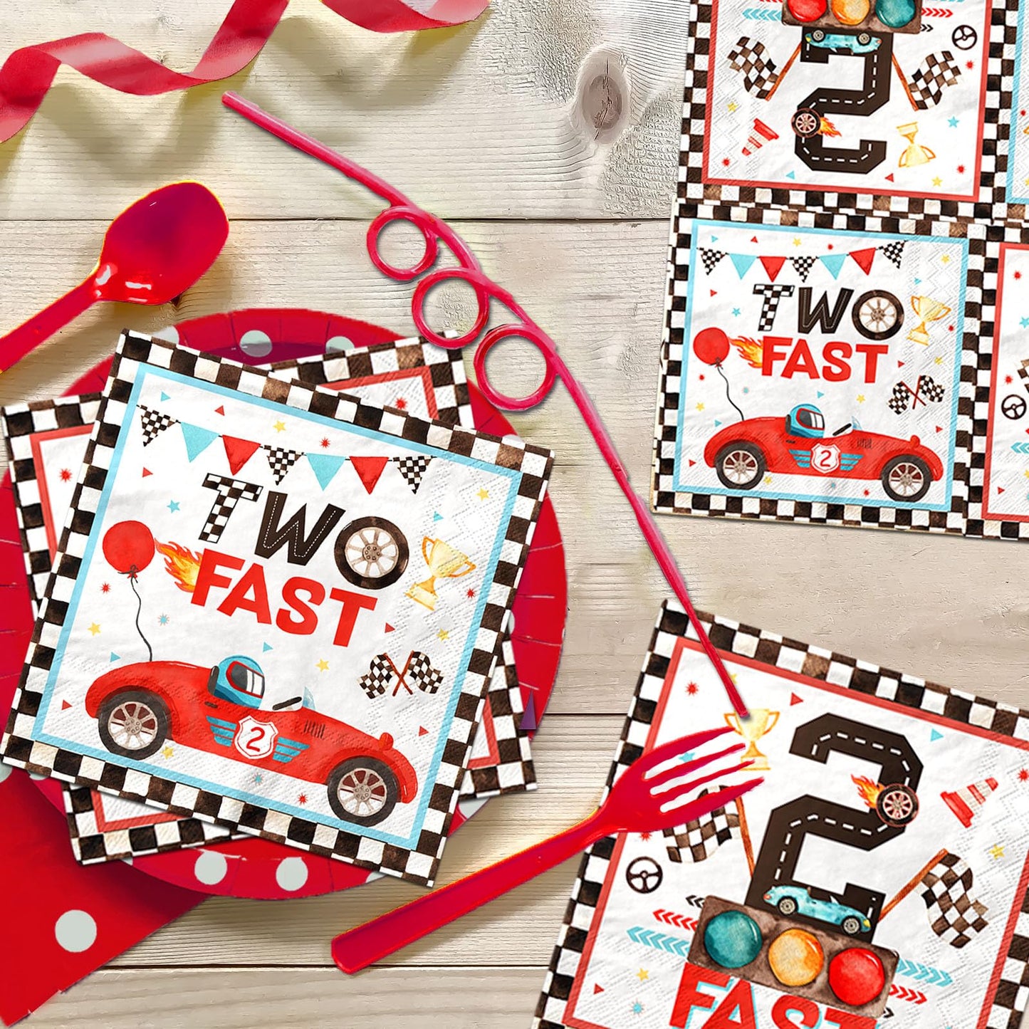 Two Fast Birthday Party Napkins,40Pcs Race Car 2Nd Birthday Party Napkins Disposable Race Car For Napkins Two Years Old Party Ba