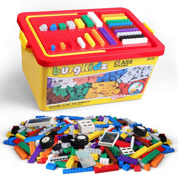 Building Bricks 1020 Pieces Set, 1000 Basic Building Blocks In 17 Fun Shapes Includes Wheels, Door, Window, Bulk Block With Storage Box, Handle And Base Plate, Compatible Block Construction Toys