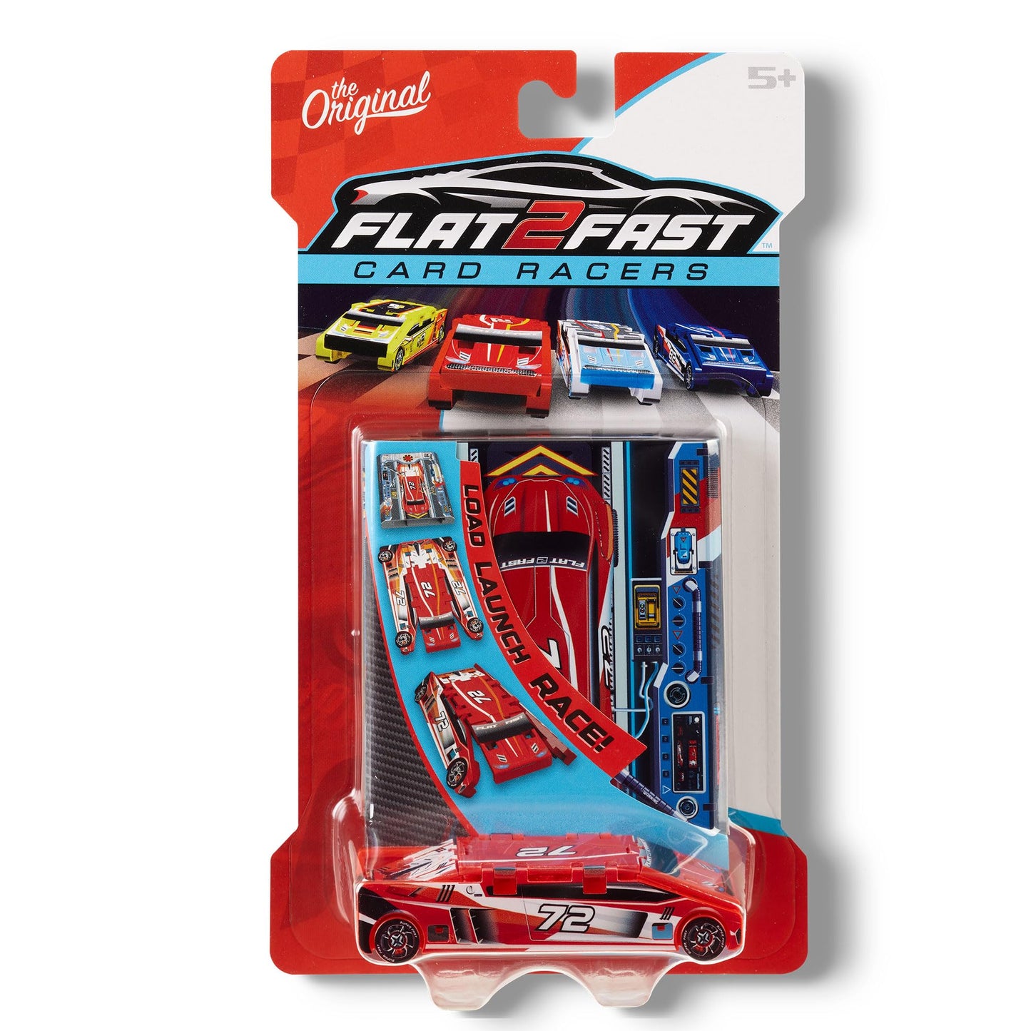 FLAT 2 FAST Pocket-Sized Red Racer Toy - Load, Launch, Race - Ages 5+ - Plastic, 72 Card
