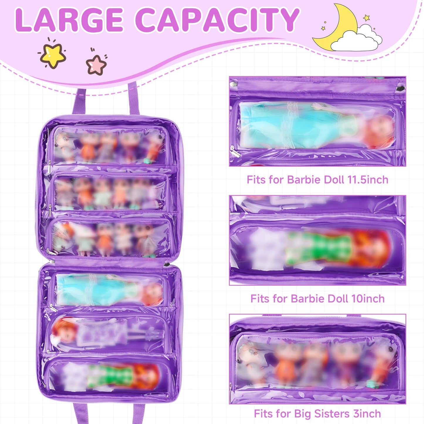 Jaffzora Dolls Carrying Case Compatible With Lol Surprise Dolls All,Hanging Travel Toys Storage Tote Bag With 6 Clear Pockets Fo
