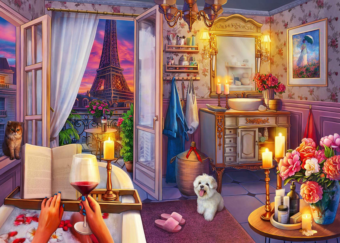 Ravensburger Cozy Bathroom Jigsaw Puzzle - 500 Piece Large Format | mature-themed Friendly | Unique Softclick Technology Vibrant & Glare-Free | FSC-Certified Sustainable Product