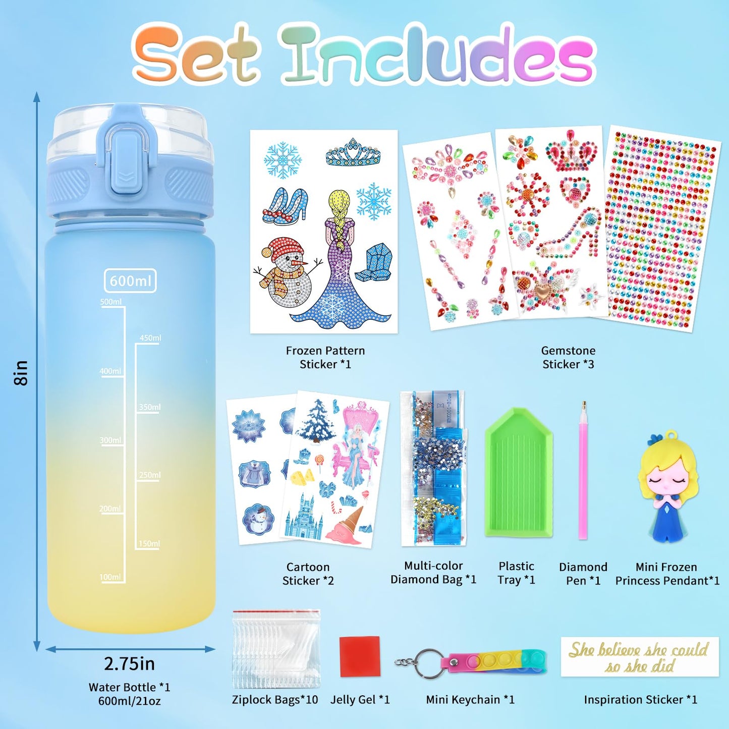 PERRYHOME Decorate Your Own Frozen Water Bottle Kits for Girls, Frozen Toys for Girls Age 4-10 Painting Crafts, Fun Arts and Cra