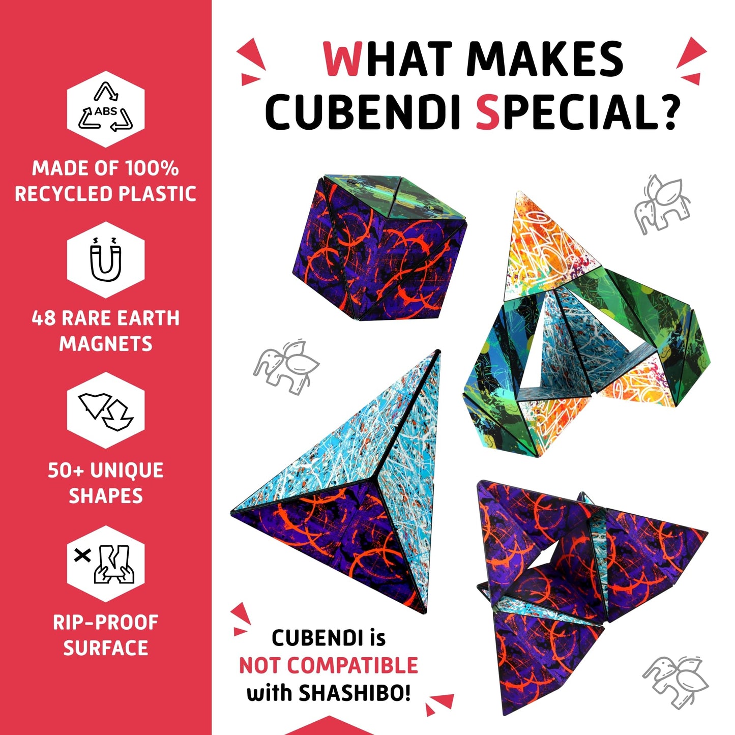 CUBENDI Geometric Origami Puzzle - Infinity Fidget Cube for mature-themeds  Kids & Teens - Mesmerizing & Magnetic Shape Shifting Box w/48 Rare Earth Magnets - by Fun in Motion Toys (Ring)