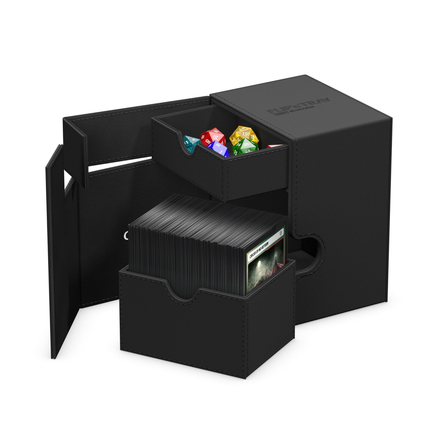 Ultimate Guard Flip'n'Tray 133+, Deck Case for 133 Double-Sleeved TCG Cards + Dice Tray, Black, Independent Magnetic Closure & M