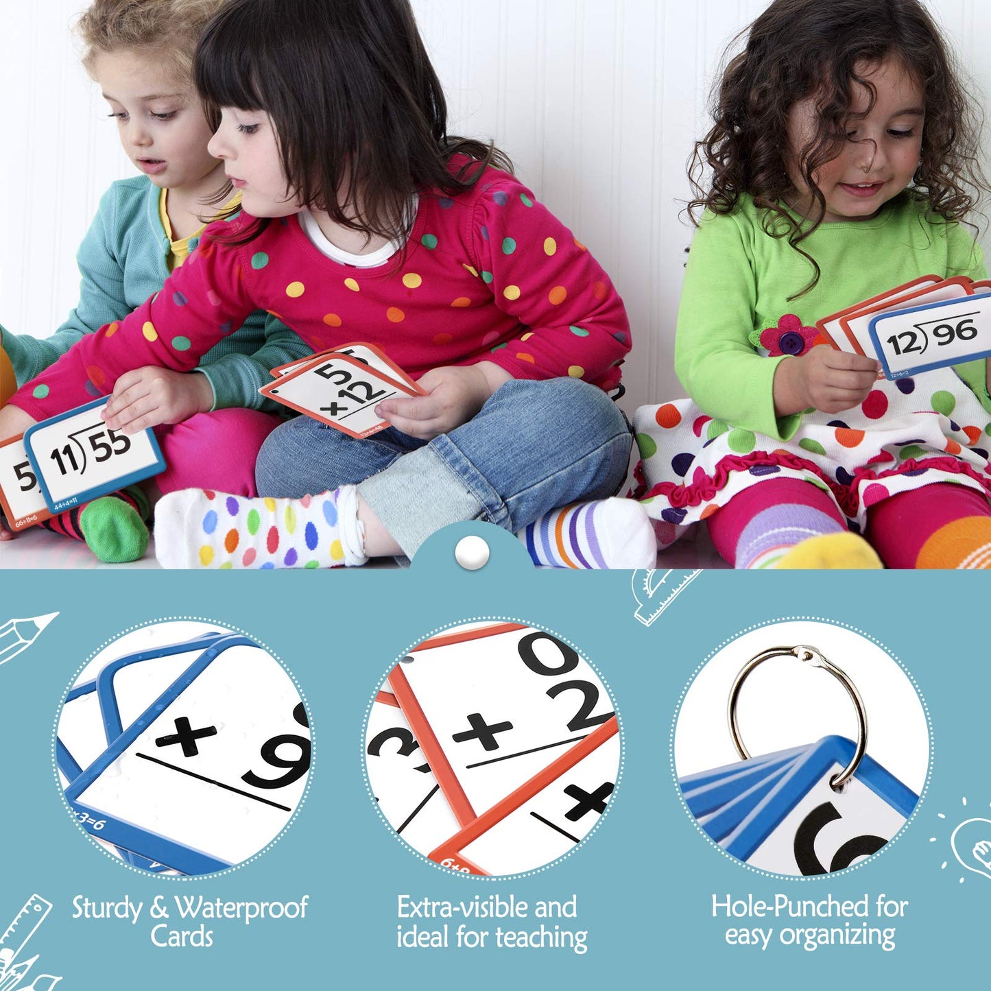 Torlam Multi Math Flash Cards For Kids Ages 4-8 - Addition, Subtraction, Multiplication, & Division - All Facts 0-12 With 4 Rings, Math Games For Kids 6-8 3Rd 4Th 5Th 6Th Grade - 332 Cards Total