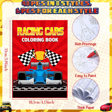 Spakon 48 Pcs Race Car Coloring Books Mini Bulk Racecar Party Favors Race Car Color Books Birthday Decorations Small Activity Bo