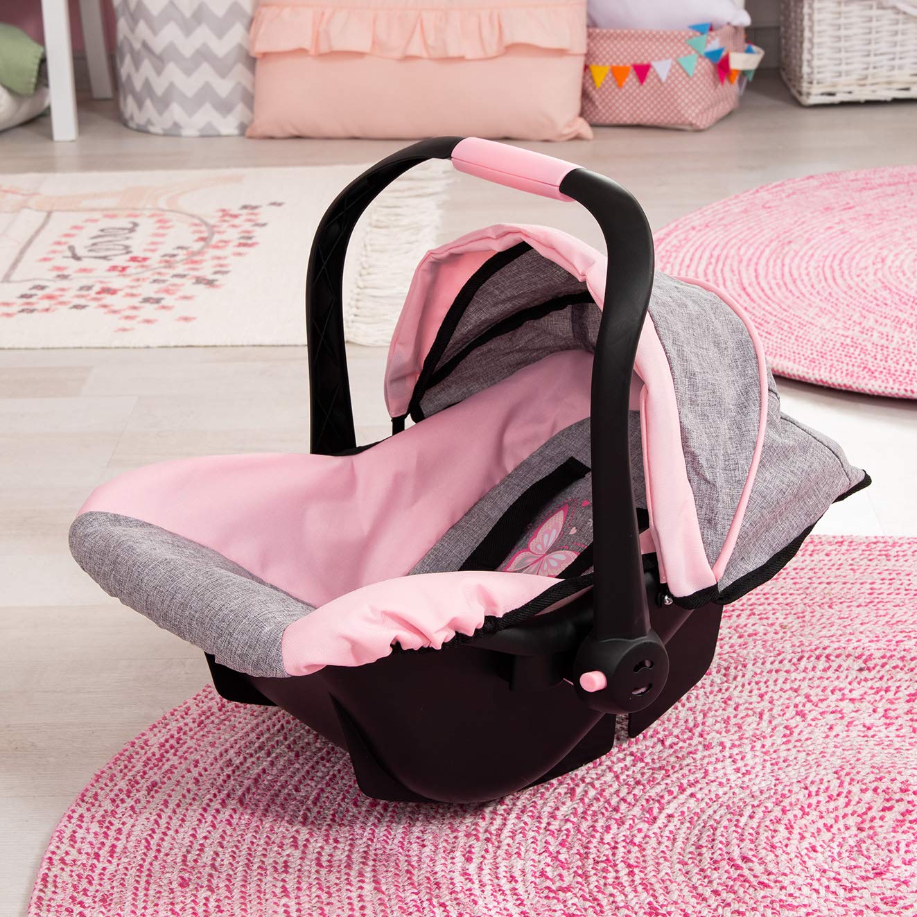 Bayer Design 67933Aa Toy, Car Seat Easy Go For Neo Vario Pram With Cover, Doll Accessories, Pink, Grey With Butterfly,Grey/Pink,