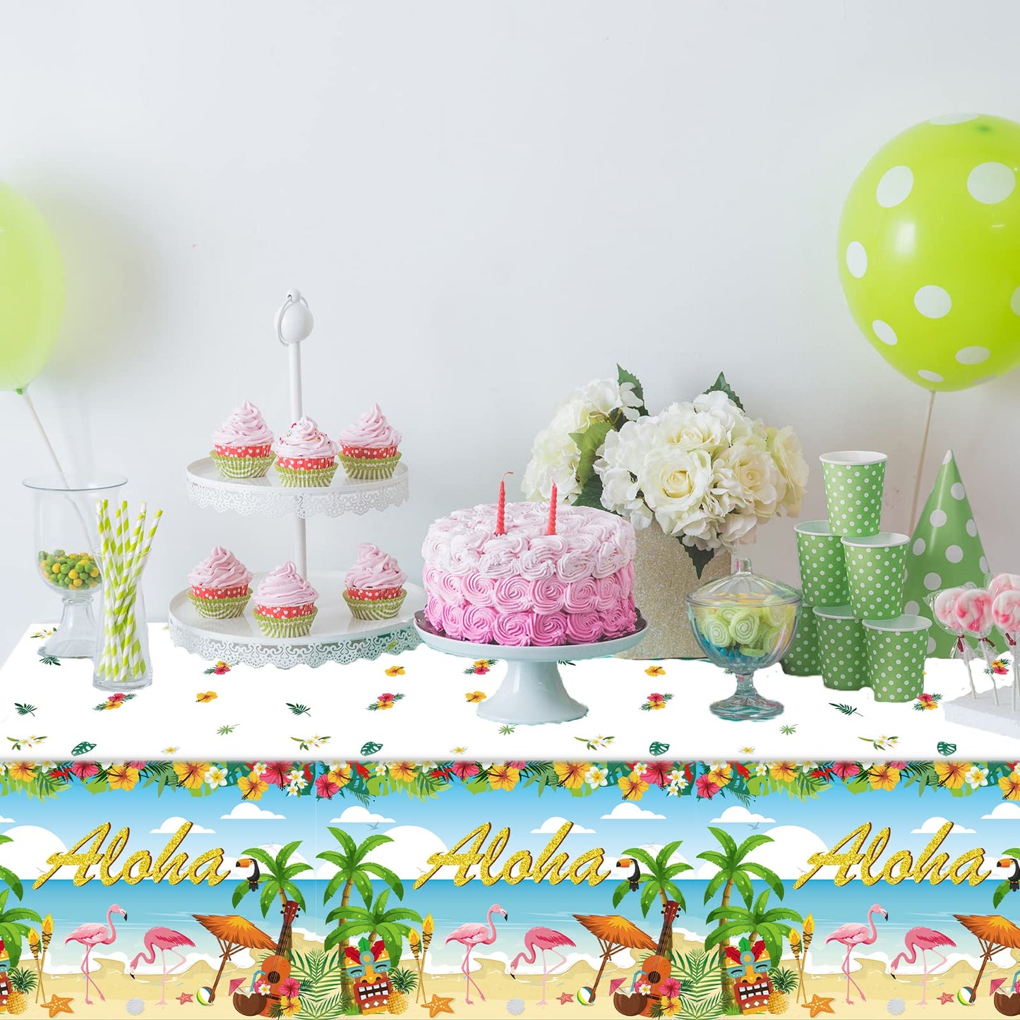 3 Pieces Tropical Luau Party Tablecovers Hawaiian Beach Theme Tableclothes for Summer Beach Party Aloha Decorations Supplies 54X