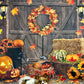 Fall Thanksgiving Backdrop Autumn Harvest Maple Leaf Pumpkin Photography Background Rustic Wooden Floor Barn Door Banner Friends