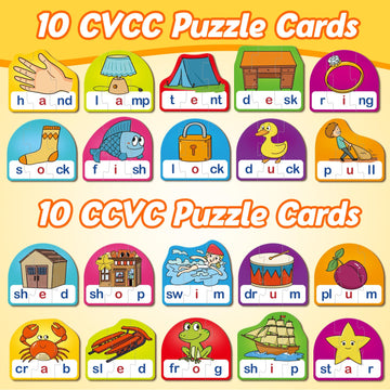 Kasfalci Cvcc & Ccvc Puzzle Cards For Kids,Word Games,Phonics Games,Speech Therapy Toys For Toddlers,4 Alphabet Letter Word Puzz