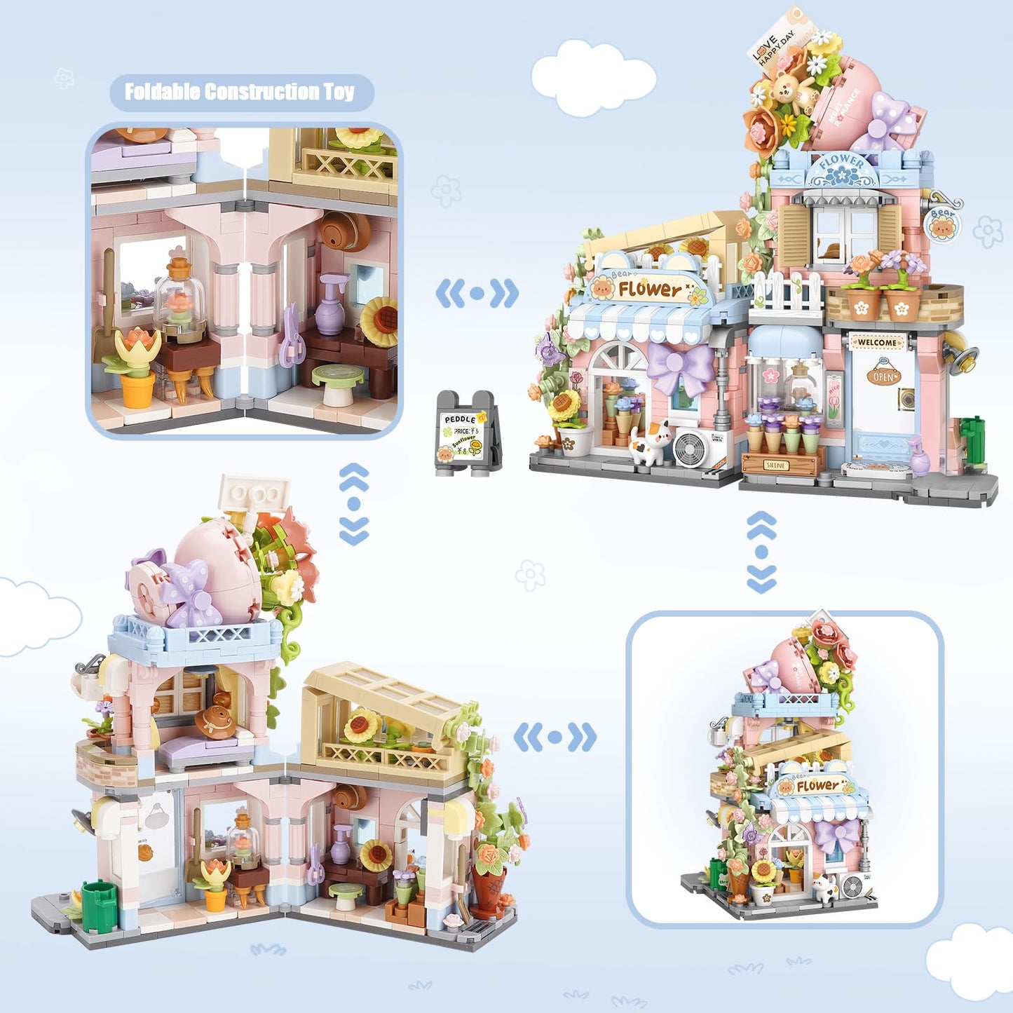 Street View Flower House Shop Mini Building Blocks  MOC Creative Building Toys Cute Panda Building Set for Girls 6-12  Simulation Architecture Construction Toy  Gift Idea for Kids mature-themeds (854 PCS)
