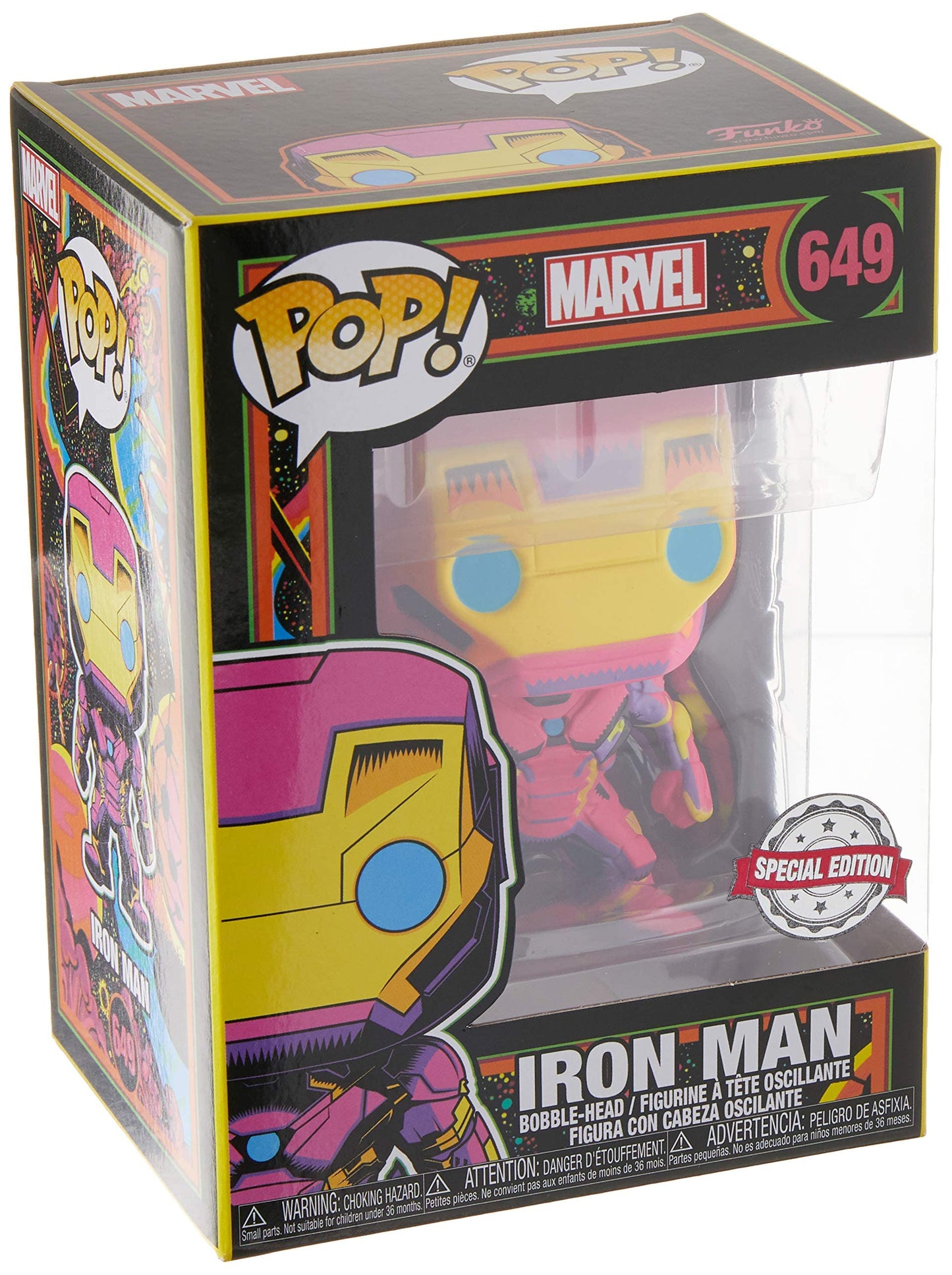 Funko Marvel Black Light Iron Man Collectable Toy - Standard Size, Multicolor, Vinyl, Model 48846