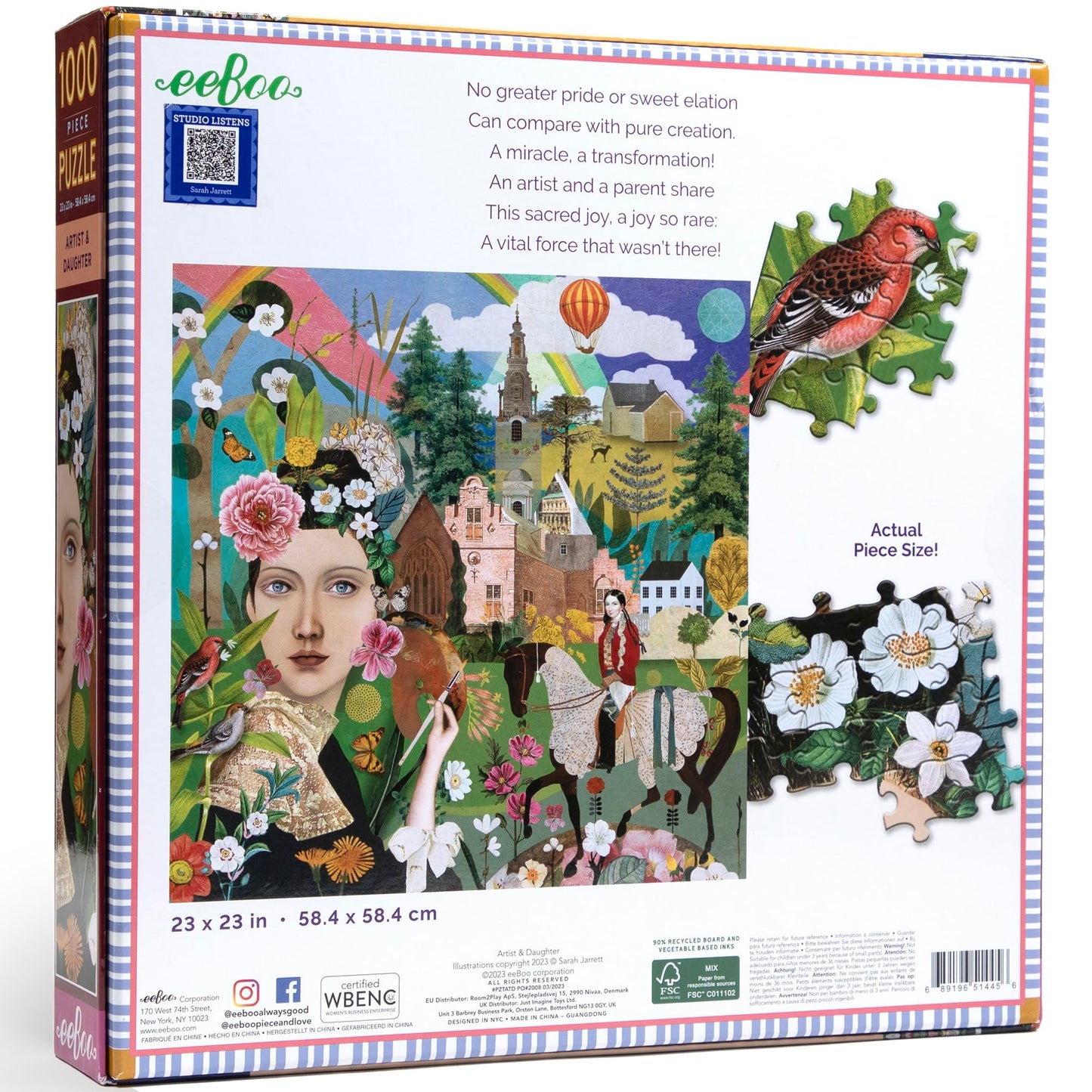eeBoo Piece & Love: Artist & Daughter - 1000 Piece Puzzle - mature-themed Square Jigsaw  23x23  Includes Image Reference Insert  Glossy Pieces
