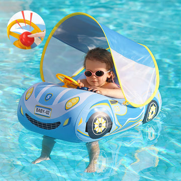 Baby Pool Float,Baby Swim Float,Baby Pool Float With Canopy Upf50+ Sun Protection,Toddler Pool Float Inflatable, Car Shaped Baby