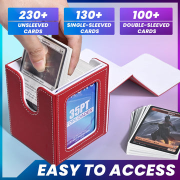 Uaono Card Deck Box With Mtg Commander Display, Deck Case Holds 100+ Double-Sleeved Cards, Trading Card Storage Box Fits Tcg/Ptcg/Sports Card With 2 Dividers, 1 Toploader (Red, White)