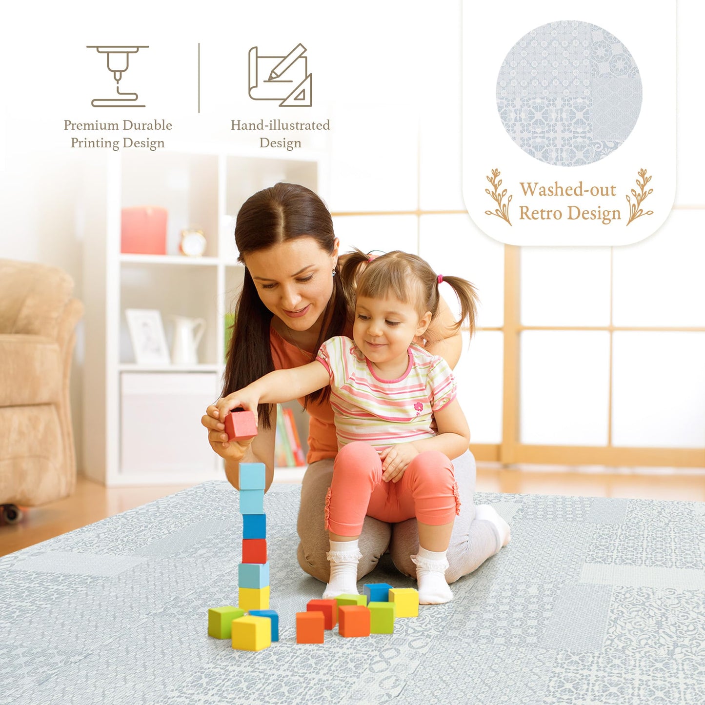 Popsykosy enhanced Exercise & Baby Foam Play Mats - Stylish & Large Non-Toxic Puzzle Floor Mat - 6 Tiles - Spacious 6ft x 4ft - Peel-Resistant Reinforced Version - Soft  Thick  Waterproof -Totem Gray