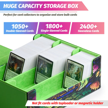 Uaono Card Storage Box For Mtg, Trading Card Deck Box Holds 1800+ With 6 Dividers, Leather Printing Magnetic Closure Card Storage Case Fits Tcg Ccg Sports Cards (Green, Tree)