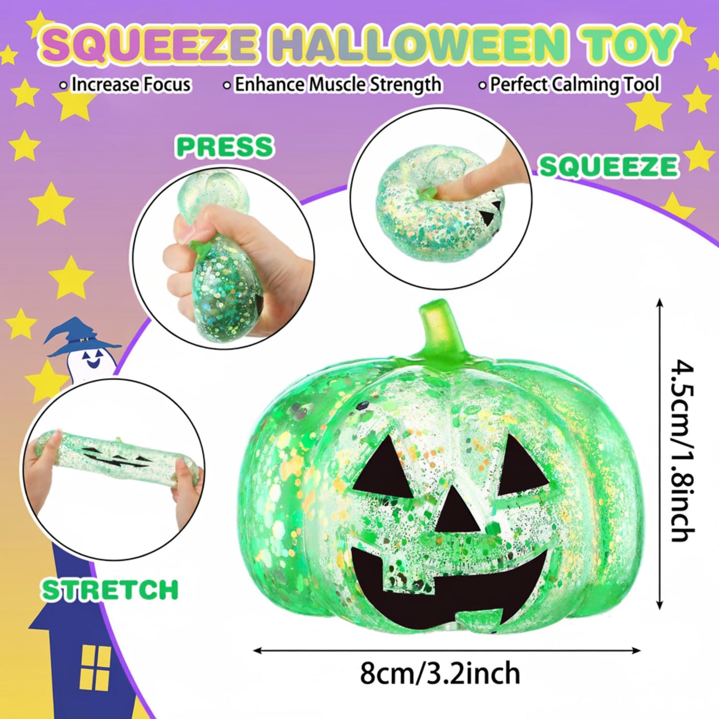 Meooeck 12 Pcs Halloween Pumpkin Stress Balls Bulk 3.2 Inches Halloween Party Favors Pumpkin Sensory Fidget Squeeze Toys Stress Relief Toys for Kids mature-themed Goodie Bag Basket Stuffers Gift ADHD Anxiety