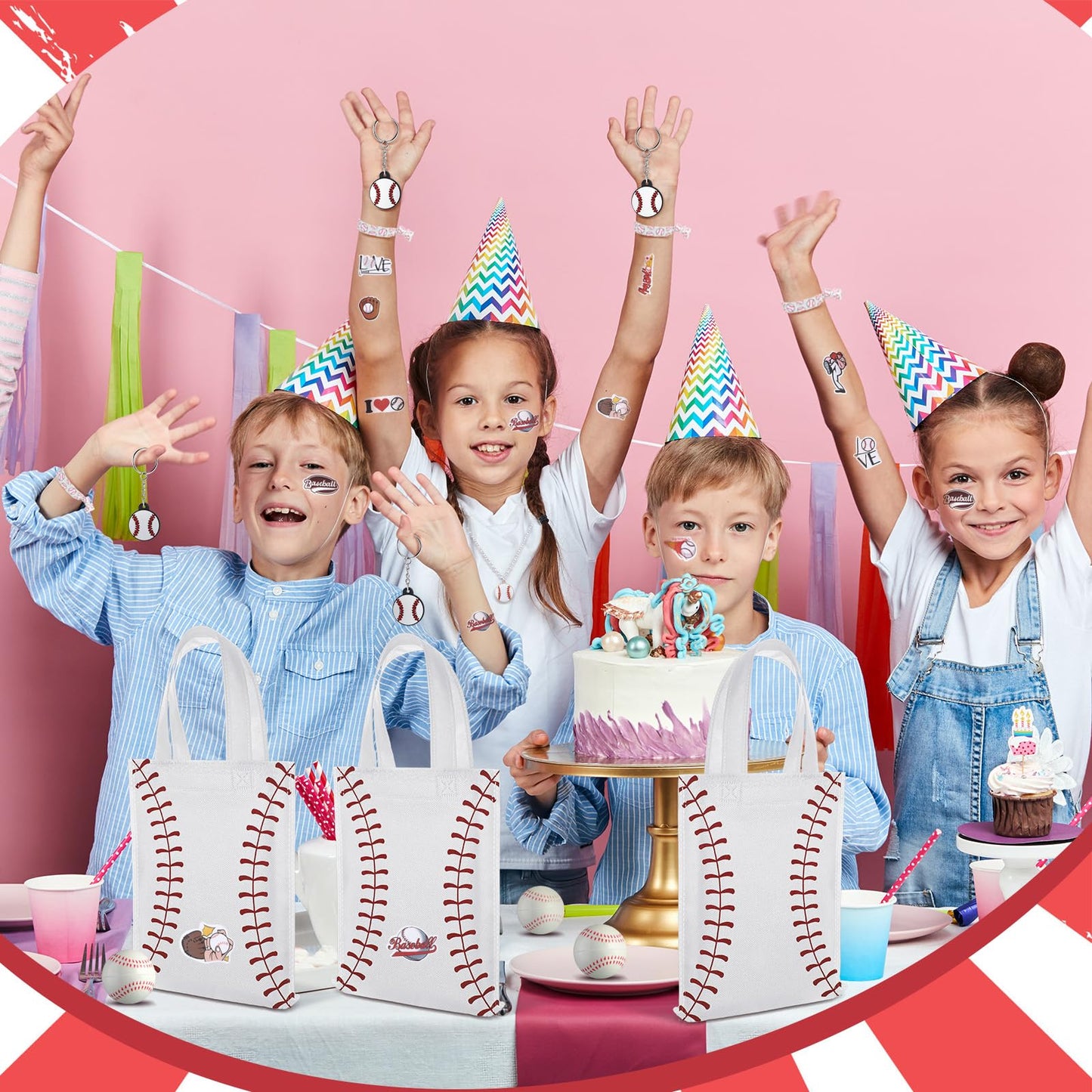 WinnerWhy 157 Pcs Baseball Party Favors Supplies Set Bulk Baseball Goodie Bags Stuffers Keychain Mini PU Foam Balls Hairbands Ne