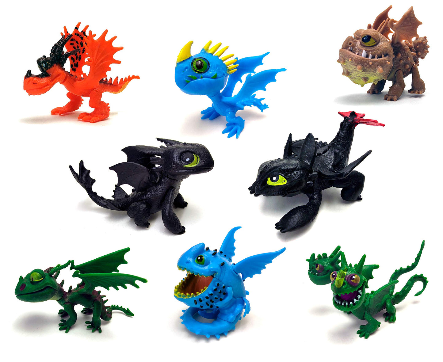 Toysvill Dragons (Set 8 pcs) - Mini Action Figures: Toothless (Night Fury)  Deadly Nadder  Gronckle  Hideous Zippleback  Hotburple  Monstrous Nightmare  Terrible Terror