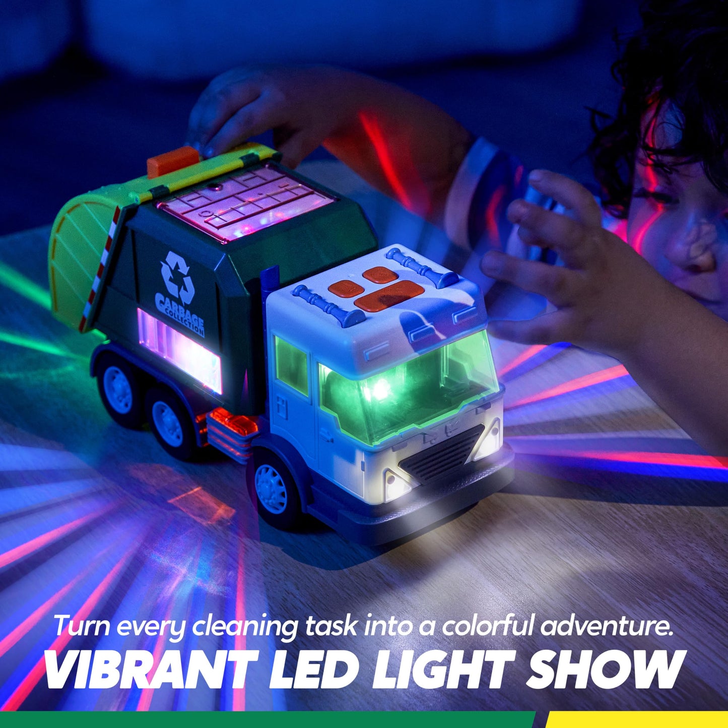 Vroomix LED Garbage Truck Toy Set - Includes Dumpster, Lights, Sounds, Bump & Go Feature, Plastic Construction