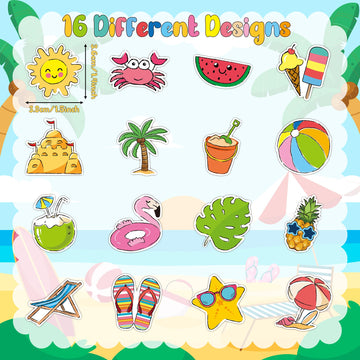 Beyumi Summer Beach Roll Stickers - 1000Pcs Summer Beach Stickers In 2 Rolls Waterproof Vinyl Cute Drawing Style Decals For Phone Laptop Water Bottle Notebook Luggage Computer Envelope Decor For Kids