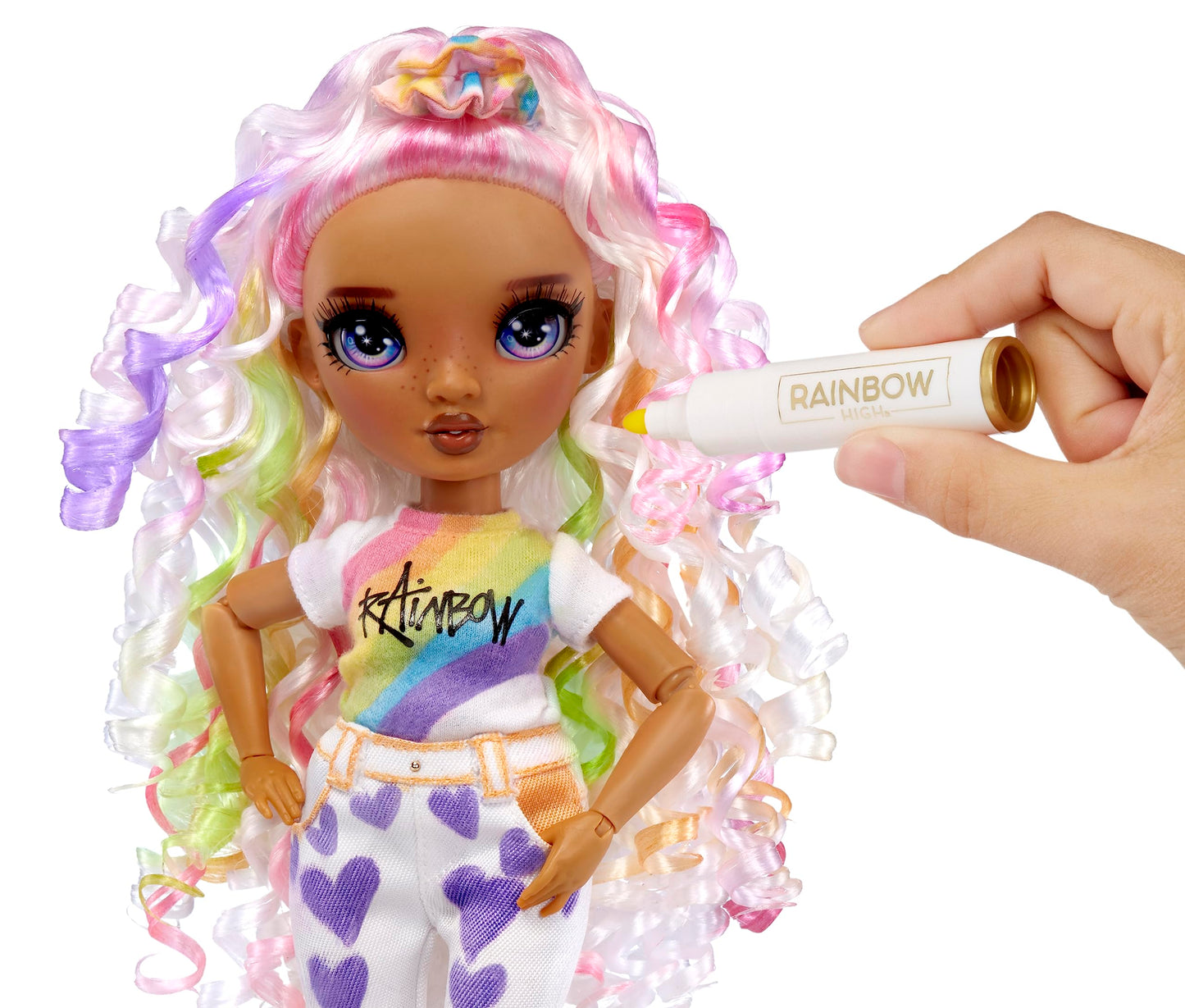 Rainbow High Color & Create Fashion DIY Doll, Purple Eyes, Curly Hair, Washable Markers, One Size, Multi-Color, Model 594147EUC