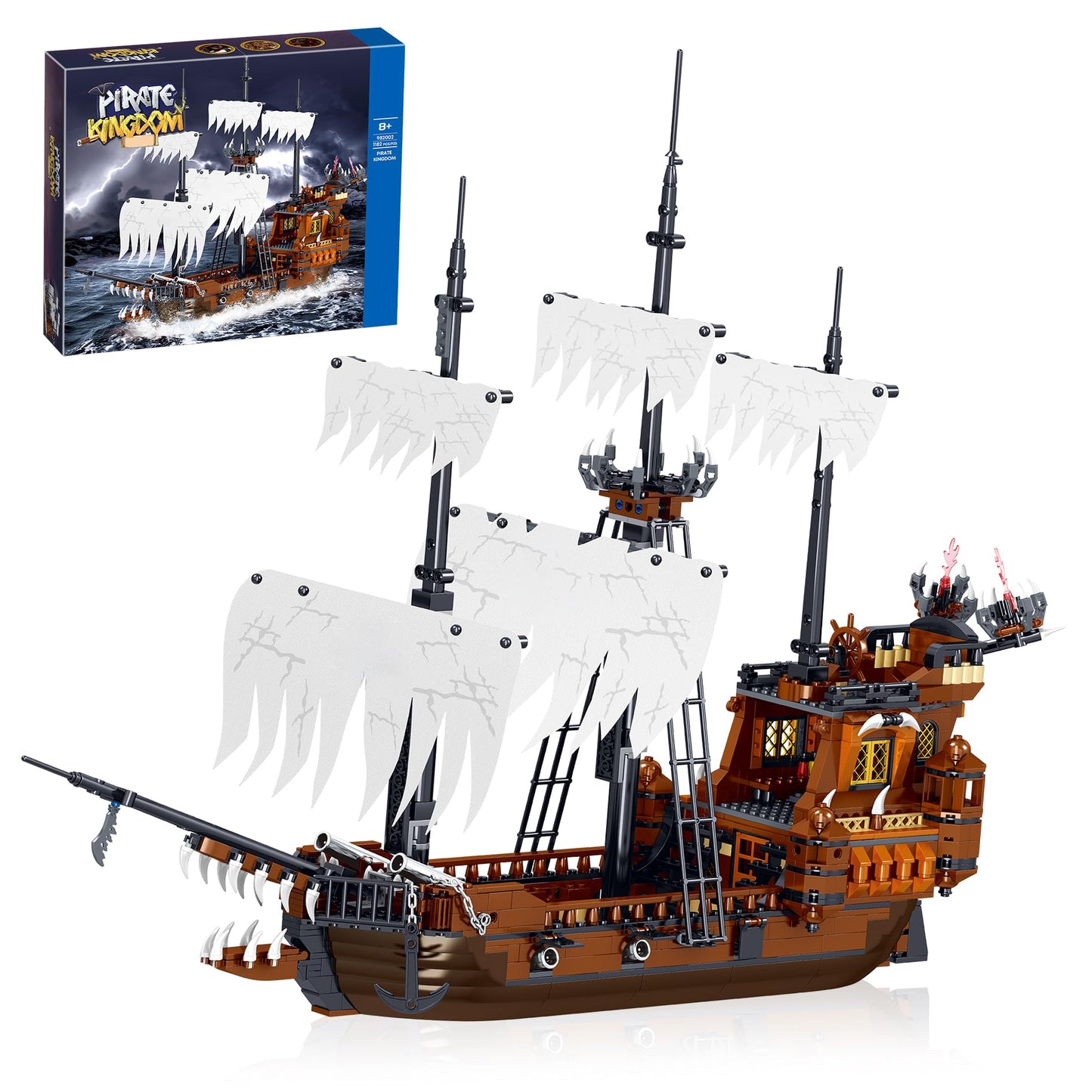 Hallisun Toy Building Block Set  Pirate Ship Regular Size Brick Model Kit  Creative Ship Building Construction  Christmas Birthday Gift for mature-themed Teens Children Kids Boys Girls 8+ 1182pcs