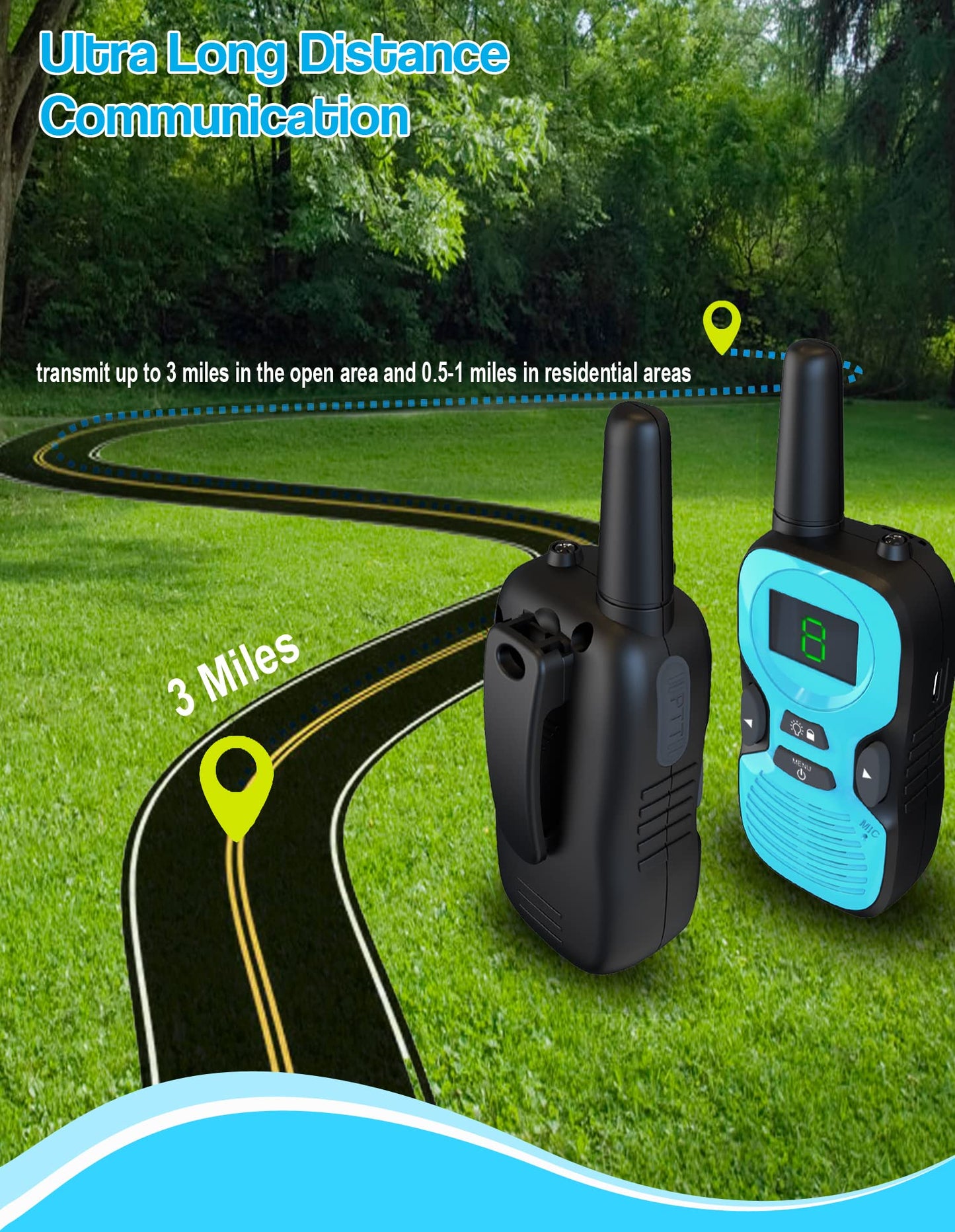 Walkie Talkies For Kids Rechargeable 2 Pack: Walkie-Talkies For Kids - Walky Talky For Kids - Long Range Outdoor, Hiking, Camping Toys For 3-12 Year Old Girls Boys Gifts Christmas Games